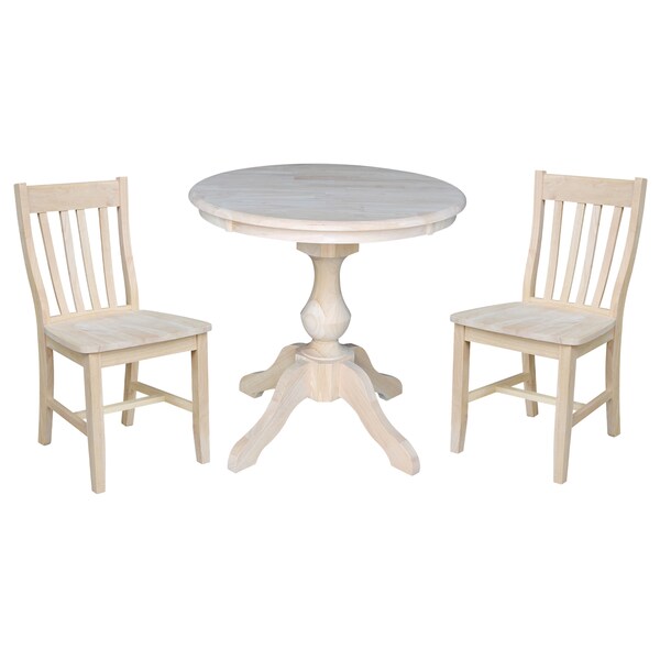 International Concepts Round 30 in Round Top Pedestal Table, with 2 Cafe Chairs, Unfinished, 30 in W, 30 in L, 28.9 in H - K-30RT-11B-C61-2