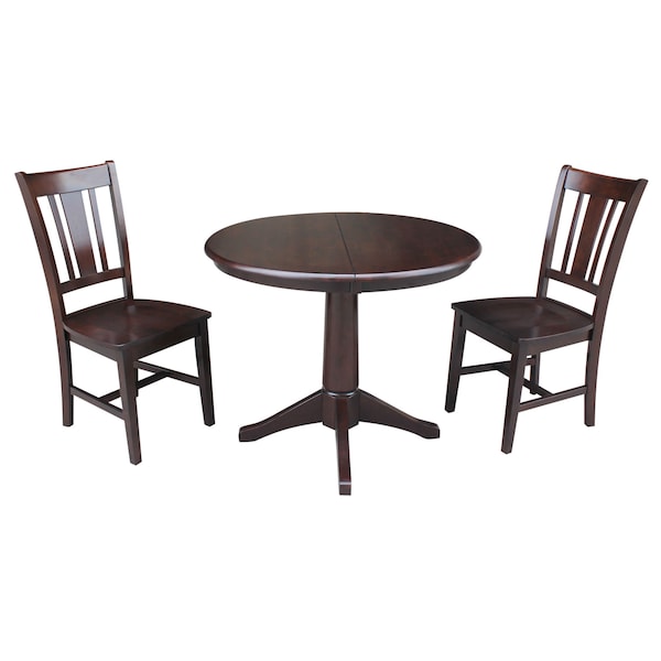 International Concepts Round 36 in Round Extension Dining Table with 2 San Remo Chairs, Rich Mocha, 36 in W, 48 in L, Wood - K15-36RXT-27B-C10-2