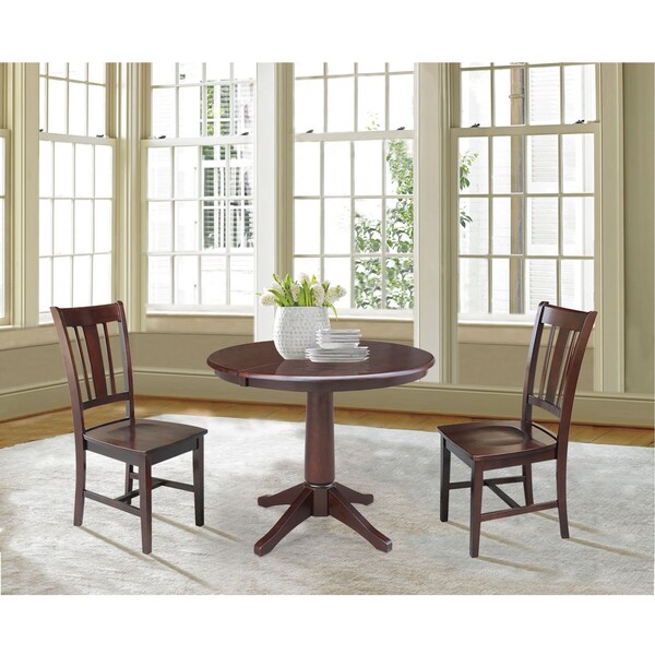 International Concepts Round 36 in Round Extension Dining Table with 2 San Remo Chairs, Rich Mocha, 36 in W, 48 in L, Wood - K15-36RXT-27B-C10-2