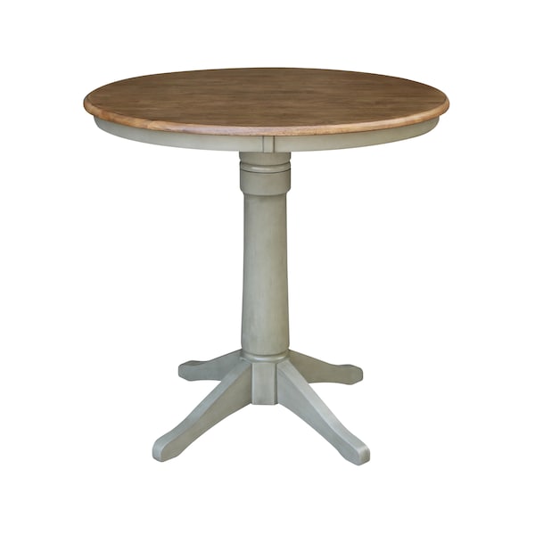 International Concepts Round 36 in Rd Ped Gathering Ht Table, 2 Emily Counter Ht Stools, Hickory/Stone, 36 in W, 36 in L - K41-36RT-27B-S6172-2