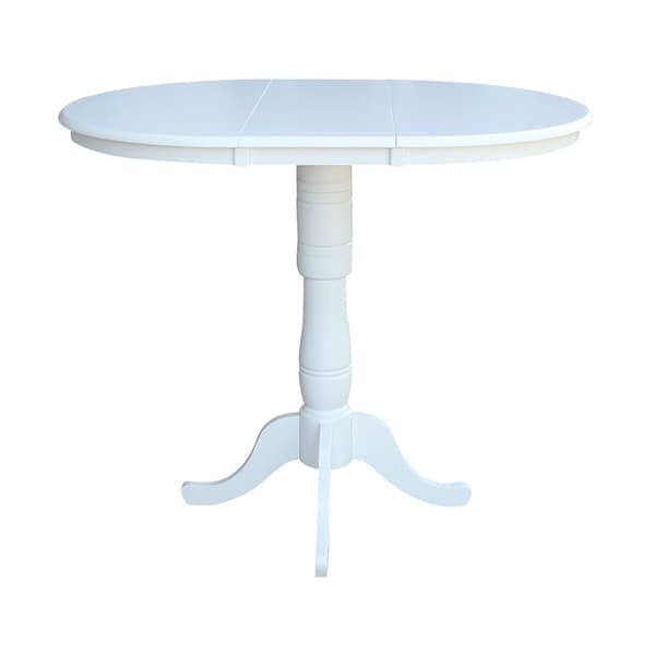 International Concepts Round 36 in Rd Top Pedestal Table, 12 in Leaf, 40.9 inH, Adjustable Height, White, 36 in W, 48 in L - K08-36RXT-6B-2