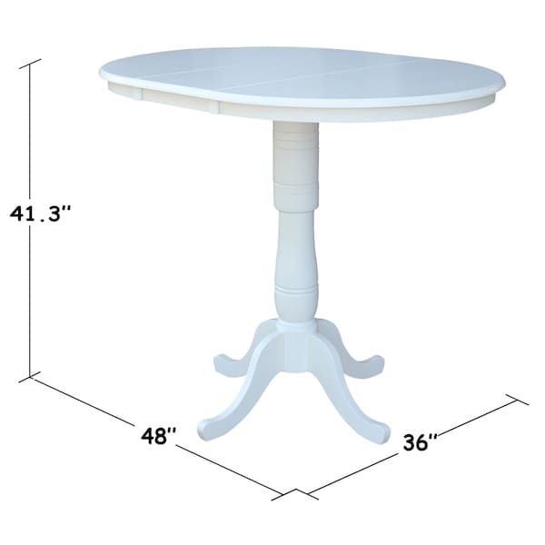 International Concepts Round 36 in Rd Top Pedestal Table, 12 in Leaf, 40.9 inH, Adjustable Height, White, 36 in W, 48 in L - K08-36RXT-6B-2