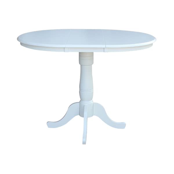 International Concepts Round 36 in Rd Top Pedestal Table, 12 in Leaf, 40.9 inH, Adjustable Height, White, 36 in W, 48 in L - K08-36RXT-6B-2