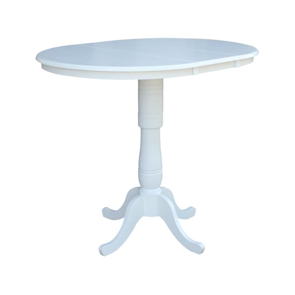 International Concepts Round 36 in Rd Top Pedestal Table, 12 in Leaf, 40.9 inH, Adjustable Height, White, 36 in W, 48 in L - K08-36RXT-6B-2