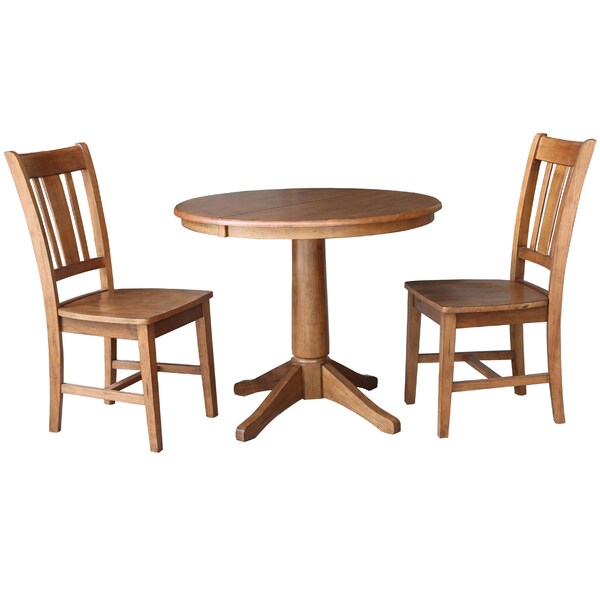 International Concepts Round 36 in Round Extension Dining Table with 2 Chairs, Distressed Oak, 36 in W, 48 in L, 30.1 in H - K42-36RXT-27B-C10-2