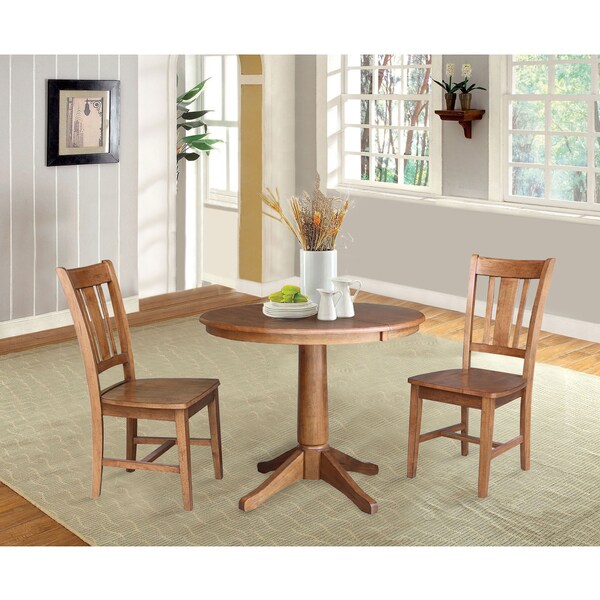 International Concepts Round 36 in Round Extension Dining Table with 2 Chairs, Distressed Oak, 36 in W, 48 in L, 30.1 in H - K42-36RXT-27B-C10-2