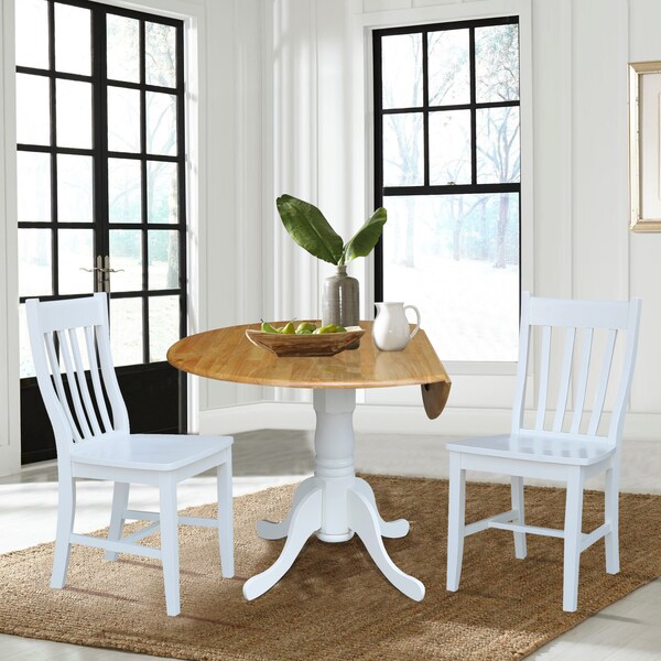International Concepts 42 in. Dual Drop Leaf Table with 2 Slat Back Dining Chairs - 3 Piece Dining Set - K02-42DP-C08-61P