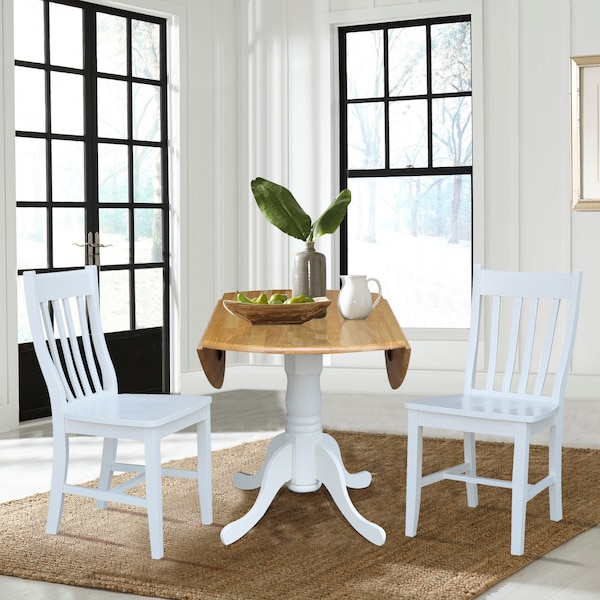 International Concepts 42 in. Dual Drop Leaf Table with 2 Slat Back Dining Chairs - 3 Piece Dining Set - K02-42DP-C08-61P