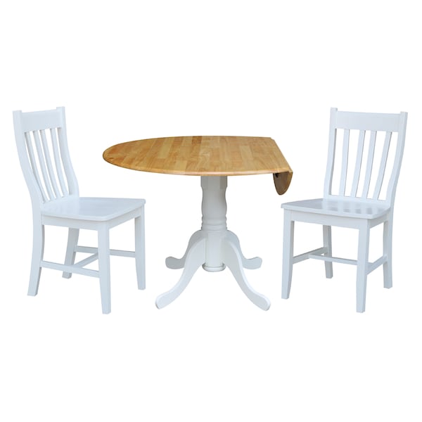 International Concepts 42 in. Dual Drop Leaf Table with 2 Slat Back Dining Chairs - 3 Piece Dining Set - K02-42DP-C08-61P
