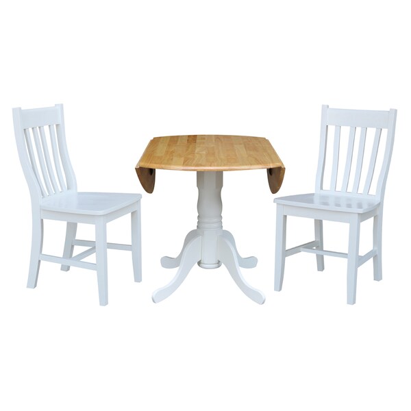 International Concepts 42 in. Dual Drop Leaf Table with 2 Slat Back Dining Chairs - 3 Piece Dining Set - K02-42DP-C08-61P
