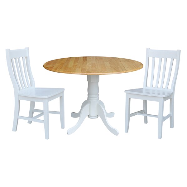 International Concepts 42 in. Dual Drop Leaf Table with 2 Slat Back Dining Chairs - 3 Piece Dining Set - K02-42DP-C08-61P