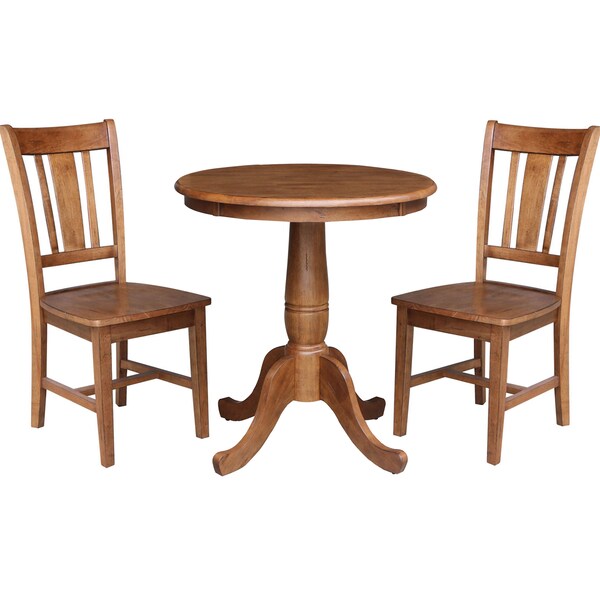 International Concepts Round 30 in Rd Top Pedestal Table, 2 San Remo Chairs, Distressed Oak, 30 in W, 30 in L, 29.1 in H - K42-30RT-C10-2