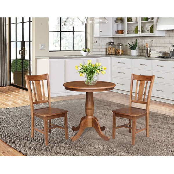 International Concepts Round 30 in Rd Top Pedestal Table, 2 San Remo Chairs, Distressed Oak, 30 in W, 30 in L, 29.1 in H - K42-30RT-C10-2