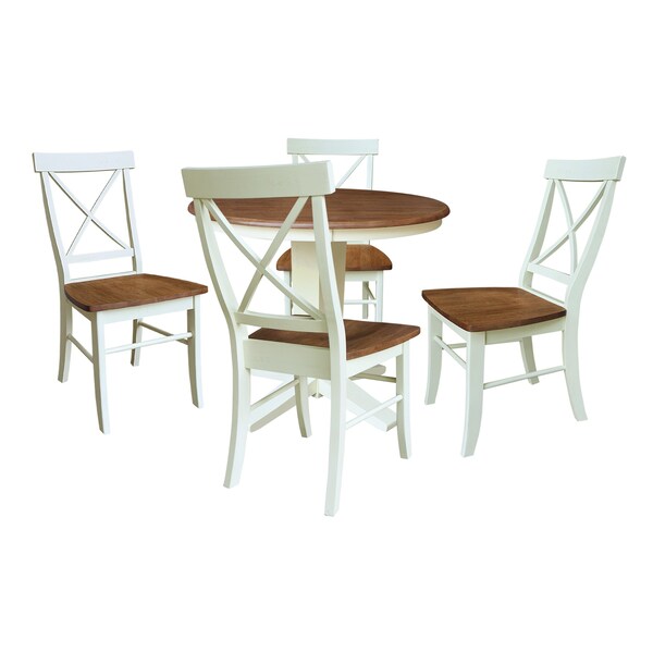 Whitewood Industries Rectangular Fixed Top Table W/ 4 Chairs, 36 in W, 29.9 in L, 36 in H, Parawood, Hickory/Shell, 5 - K79-36RT-23B-C613-4