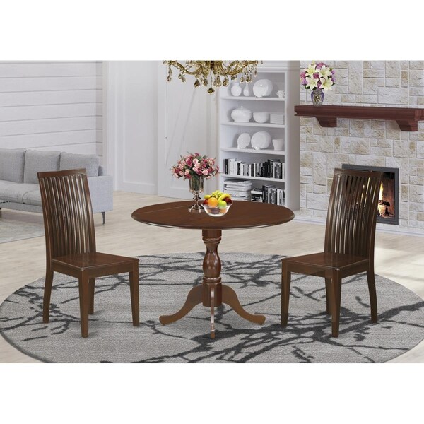 East West Furniture 3 Piece Dublin Dropleaf Dining Table Set - Mahogany - DMIP3-MAH-W