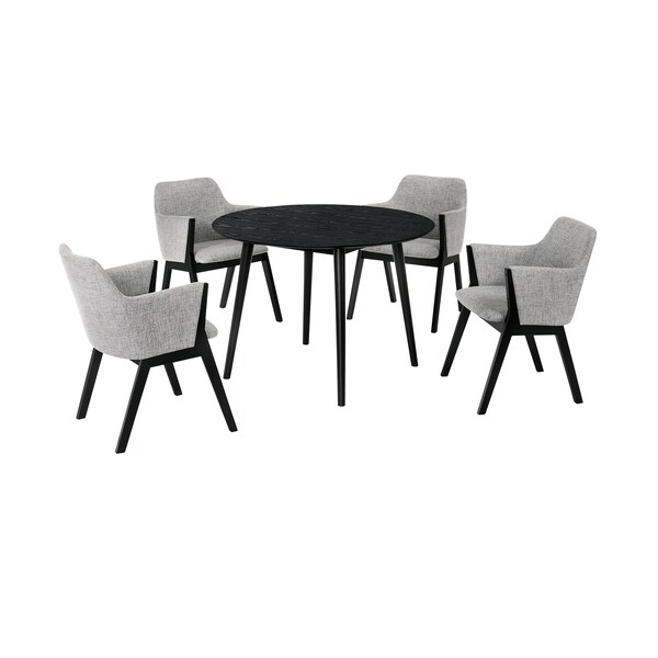 Armen Living Arcadia and Renzo 42" Round Gray and Black Wood 5 Piece Dining Set - SETARDI5REBLGR42