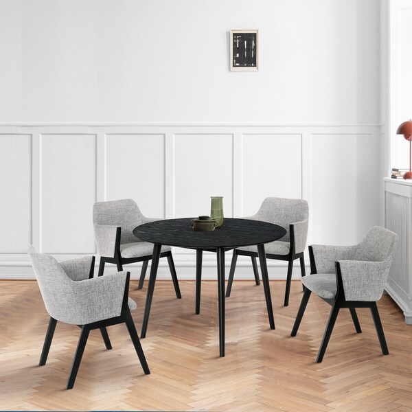 Armen Living Arcadia and Renzo 42" Round Gray and Black Wood 5 Piece Dining Set - SETARDI5REBLGR42