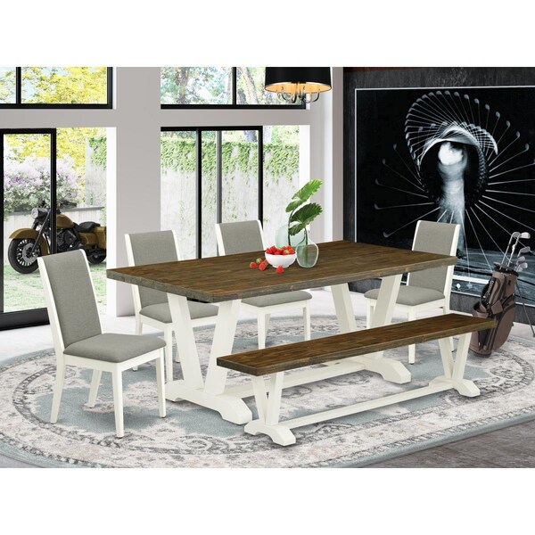 East West Furniture 6 Piece V-Style Amazing Dining Table Set - Linen White - V077LA206-6