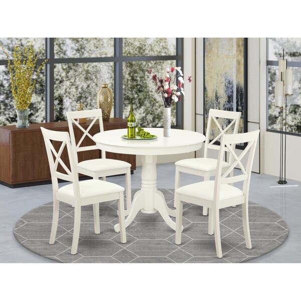 East West Furniture 5 Piece Antique Kitchen Table Set - Linen White - ANBO5-LWH-LC