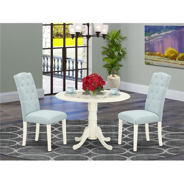 East West Furniture East West Furniture DLCE3-WHI-15 3 Piece Dublin Dinette Set - Linen White & Baby Blue - DLCE3-WHI-15