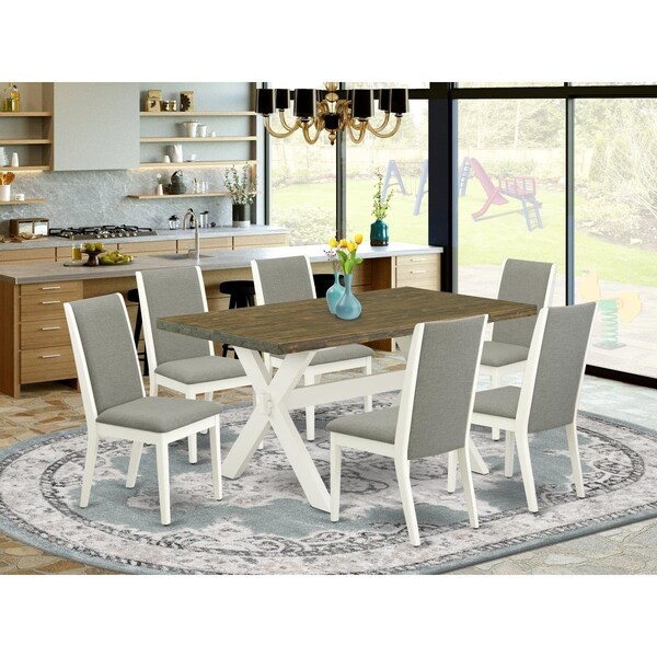 East West Furniture 7 Piece X-Style Gorgeous Dining Set - Linen White - X076LA206-7
