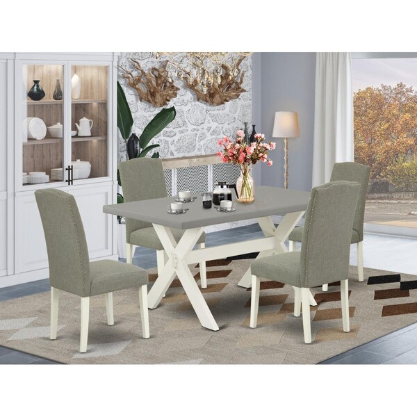 East West Furniture 5 Piece X-Style Modern Rectangular Table Set - Linen White - X096EN206-5