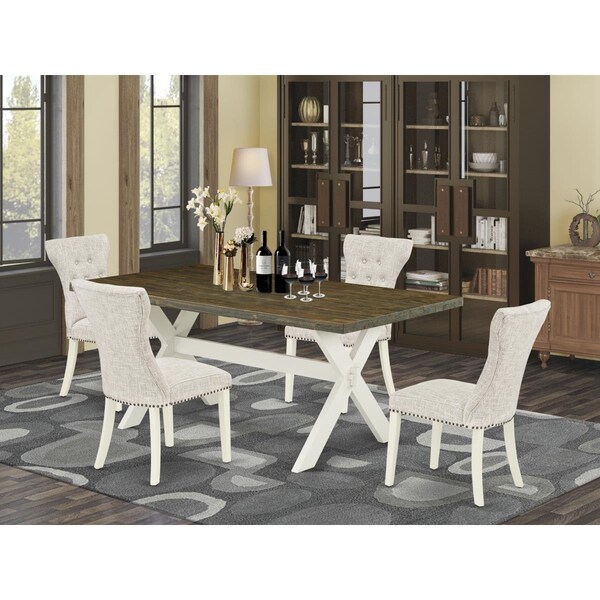 East West Furniture 5 Piece X-Style Dining Table Set - Linen White - X077GA235-5