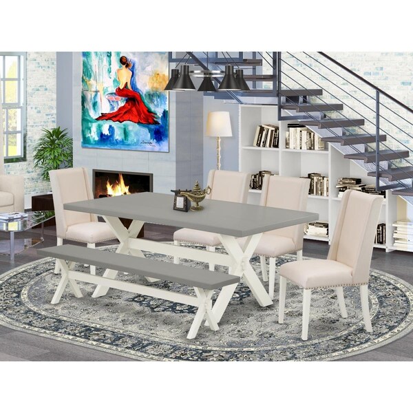 East West Furniture 6 Piece X-Style Amazing Dining Table Set - Linen White - X097FL201-6