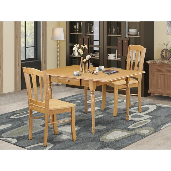 East West Furniture 3 Piece Monza Dining Table Set - Oak - MZDL3-OAK-W