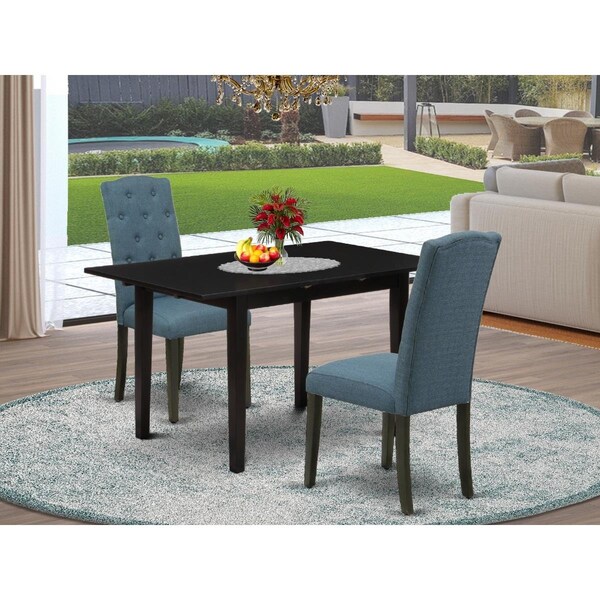 East West Furniture 3 Piece Norfolk Wooden Dining Table Set - Black - NOCE3-BLK-21