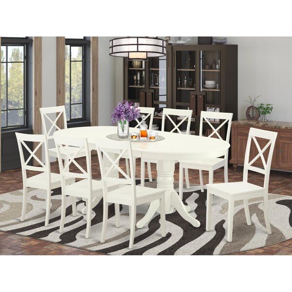 East West Furniture 9 Piece Vancouver Kitchen Furniture Set - Linen White - VABO9-LWH-W