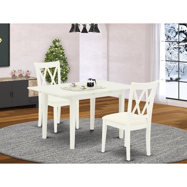 East West Furniture 3 Piece Norfolk Rectangular Dining Table Set - Linen White - NOCL3-LWH-C
