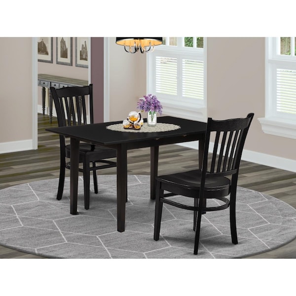 East West Furniture 3 Piece Norfolk Dining Room Set - Black - NOGR3-BLK-W
