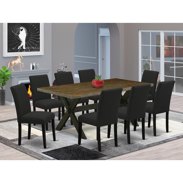 East West Furniture 9 Piece X-Style Dining Room Table Set - Black - X677AB624-9