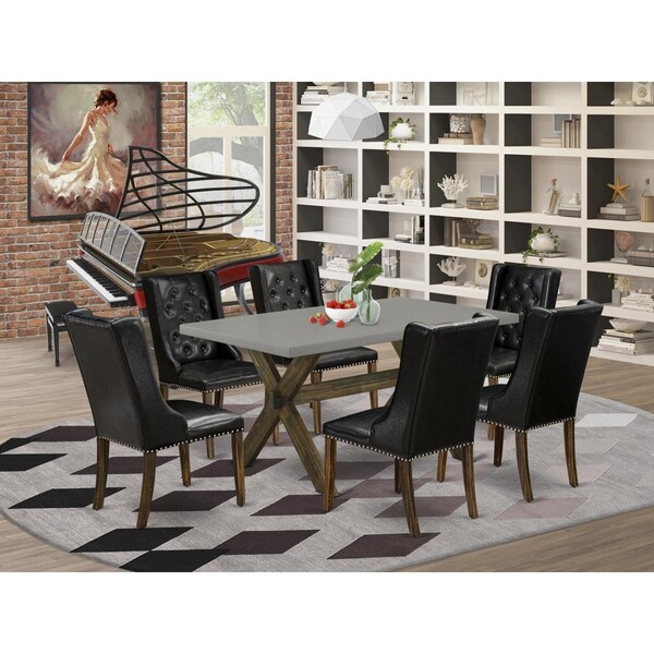East West Furniture 7 Piece X-Style Dining Set - Distressed Jacobean - X796FO749-7