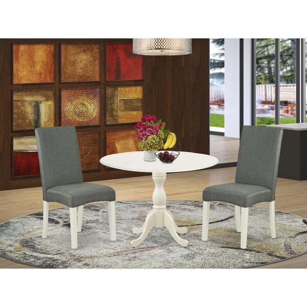 East West Furniture 3 Piece Dublin Wood Dining Table Set - Linen White - DMDR3-LWH-07