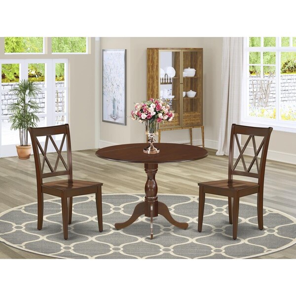 East West Furniture 3 Piece Dublin Wood Dining Table Set - Mahogany - DMCL3-MAH-W