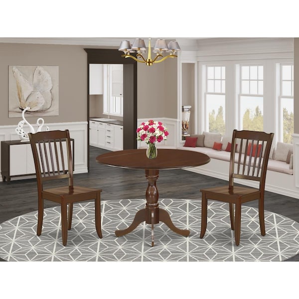 East West Furniture 3 Piece Dublin Dining Table Set - Mahogany - DMDA3-MAH-W