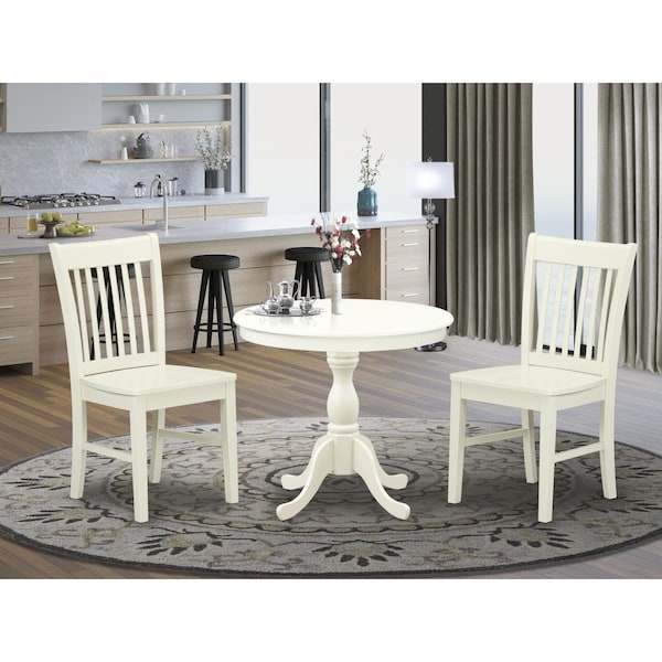 East West Furniture 3 Piece Antique Dining Room Table Set - Linen White - AMNF3-LWH-W