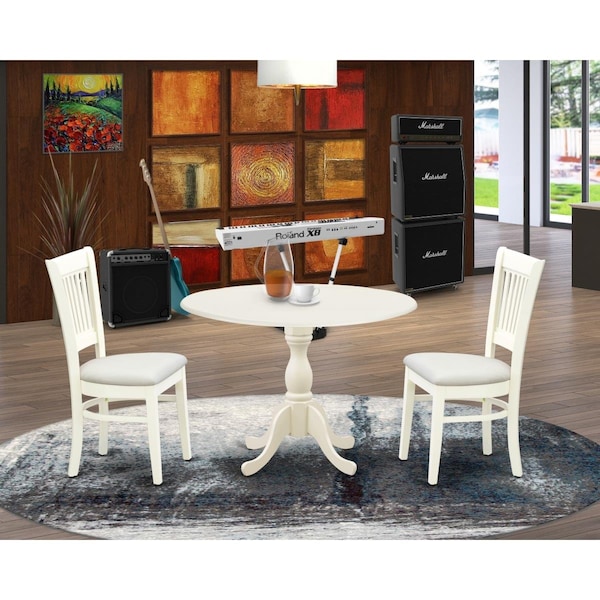 East West Furniture 3 Piece Dublin Modern Dining Table Set - Linen White - DMVA3-LWH-C