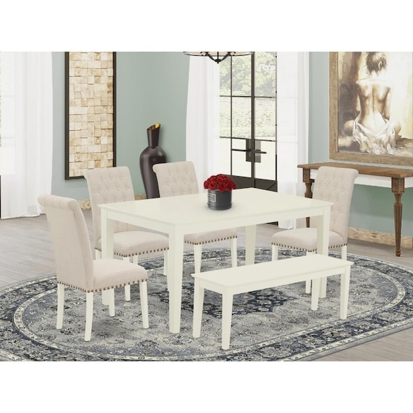 East West Furniture 6 Piece Capri Dining Set - Linen White - CABR6-LWH-02