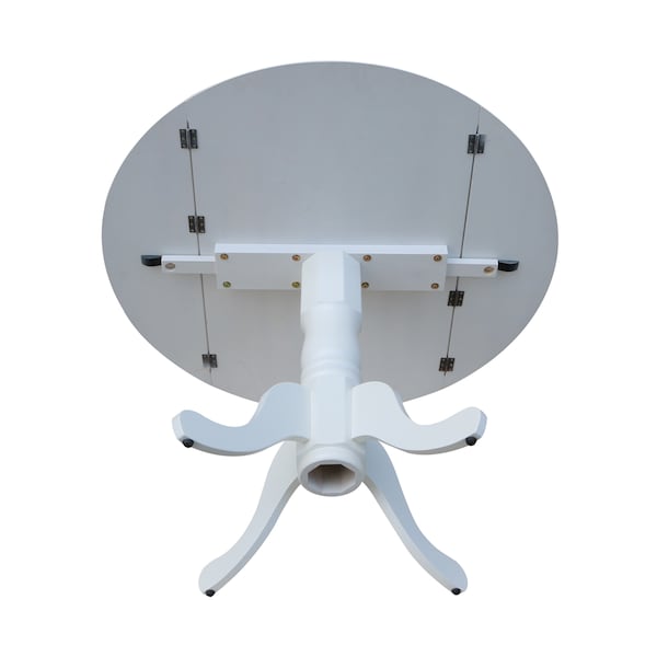 International Concepts Round 42 in Round Dual Drop Leaf Pedestal Table, White, 42 in W, 42 in L, 29.5 in H, Wood, White - T08-42DP