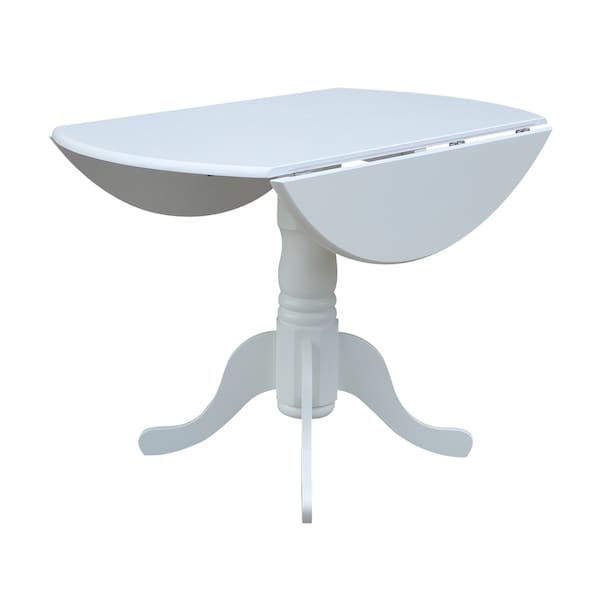 International Concepts Round 42 in Round Dual Drop Leaf Pedestal Table, White, 42 in W, 42 in L, 29.5 in H, Wood, White - T08-42DP