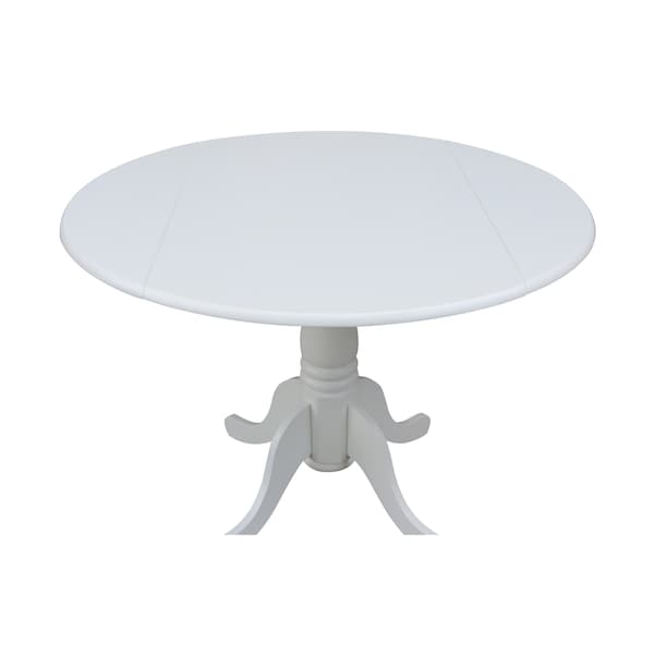 International Concepts Round 42 in Round Dual Drop Leaf Pedestal Table, White, 42 in W, 42 in L, 29.5 in H, Wood, White - T08-42DP