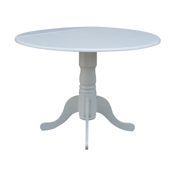 International Concepts Round 42 in Round Dual Drop Leaf Pedestal Table, White, 42 in W, 42 in L, 29.5 in H, Wood, White - T08-42DP
