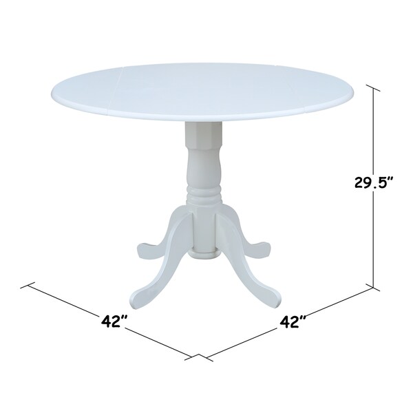 International Concepts Round 42 in Round Dual Drop Leaf Pedestal Table, White, 42 in W, 42 in L, 29.5 in H, Wood, White - T08-42DP