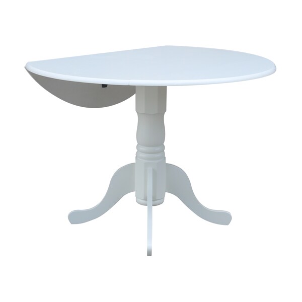 International Concepts Round 42 in Round Dual Drop Leaf Pedestal Table, White, 42 in W, 42 in L, 29.5 in H, Wood, White - T08-42DP