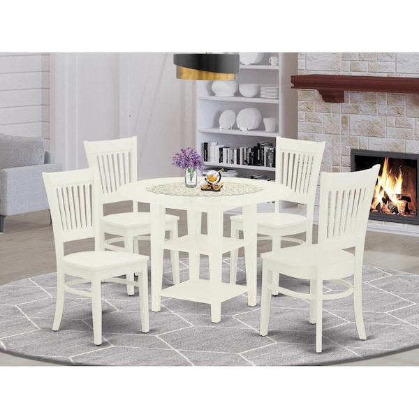 East West Furniture 5 Piece Sudbury Round Dining Table Set - Linen White - SUVA5-LWH-W