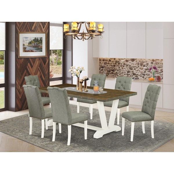 East West Furniture 7 Piece V-Style Kitchen Dining Set - Linen White - V077EL207-7