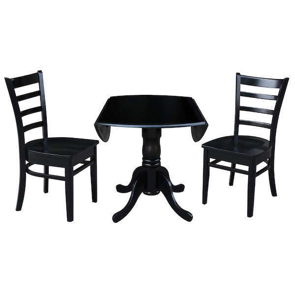 International Concepts 42 in. Dual Drop Leaf Table with 2 Ladder Back Dining Chairs - 3 Piece Dining Set - K46-42DP-C617P